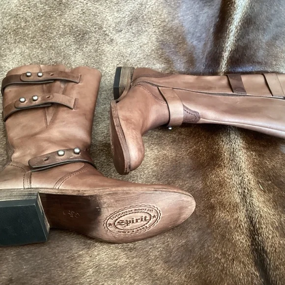 Spirit Lucchese Boot Co Mid Height Wrap Detail Leather Boots - Picture 11 of 11